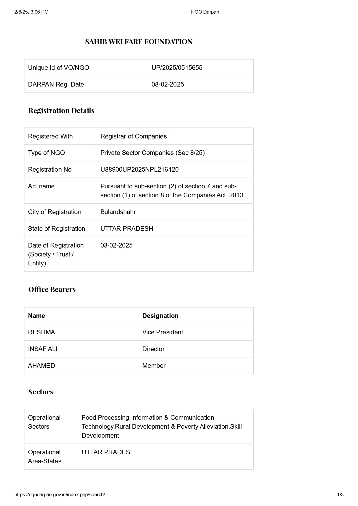 NGO Darpan documente